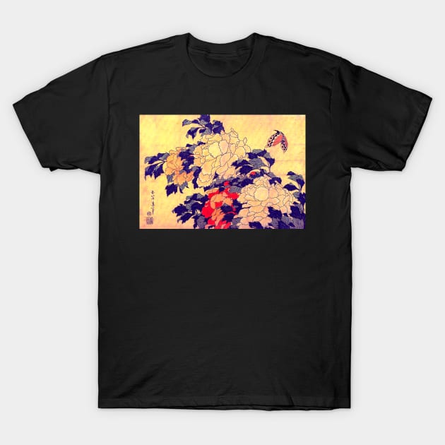 "Peonies and Butterflies", by Katsushika Hokusai (1832) TECHNICOLOR REMASTERED T-Shirt by FineArtMaster